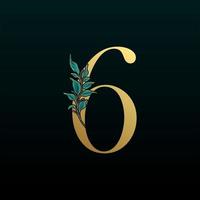 Gold Floral Number 6, with botanic branch bouquet composition. Unique collection for wedding invites decoration and other concept ideas. vector