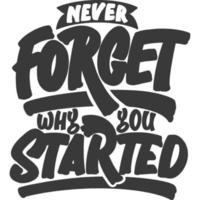 Never Forget Why You Started Motivational Typography Quote Design. vector