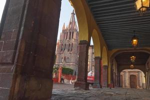 Parroquia Archangel church Jardin Town Square Rafael Chruch San Miguel de Allende, Mexico. Parroaguia created in 1600s photo