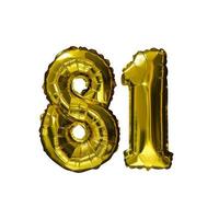 81 Golden number helium balloons isolated background. Realistic foil and latex balloons. design elements for party, event, birthday, anniversary and wedding. photo