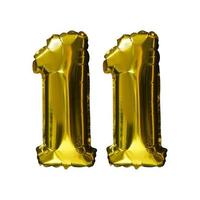 11 Golden number helium balloons isolated background. Realistic foil and latex balloons. design elements for party, event, birthday, anniversary and wedding. photo