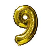 9 Golden number helium balloons isolated background. Realistic foil and latex balloons. design elements for party, event, birthday, anniversary and wedding. photo