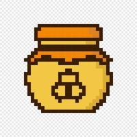 Pixel honey jar. Cute pixel honey jar. 8 bit pixel honey jar image. Old school computer graphic style. Vector Illustration