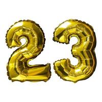 23 Golden number helium balloons isolated background. Realistic foil and latex balloons. design elements for party, event, birthday, anniversary and wedding. photo