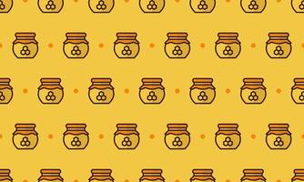 Honey jar pattern with cartoon honey jars. Seamless honey jar background. Summer and spring seamless pattern with flat style honey jars. Vector illustration