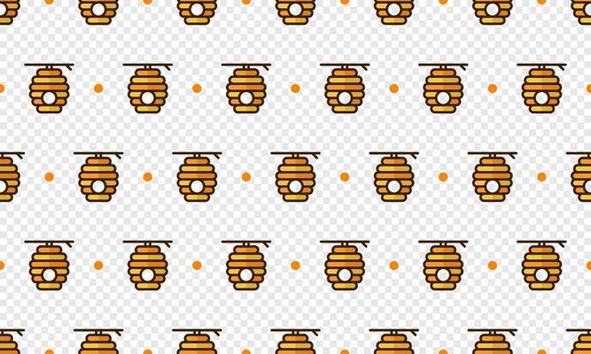 Beehive pattern with cartoon beehive. Seamless beehive background. Summer and spring seamless pattern with flat style beehive. Vector illustration