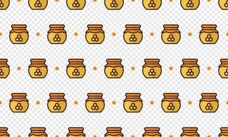 Honey jar pattern with cartoon honey jars. Seamless honey jar background. Summer and spring seamless pattern with flat style honey jars. Vector illustration