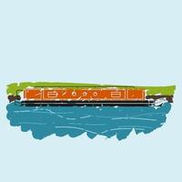 Editable Brush Strokes Style Side View Narrow Boat with Grass Vector Illustration for Artwork Element of Transportation or Recreation of United Kingdom or Europe Related Design