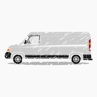 Editable Isolated Side View of Cargo Delivery Van Vector Illustration With Brush Strokes Style for Artwork Element of Transportation Vehicle or Shipping Business Related Design