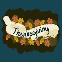 Editable Brush Strokes Retro Greeting Vector Illustration with Foliage and Manual Lettering for Thanksgiving Related Design