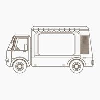 Editable Isolated Outline Style Side View Mobile Food Truck Vector Illustration for Artwork Element of Vehicle or Food and Drink Business Related Design