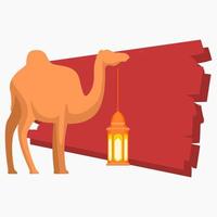 Editable Vector of Camel with Hanging Arabian Lantern Illustration for Artwork Elements of Eid Al-Adha or Islamic Holy Festival Design Concept