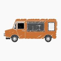 Editable Isolated Brush Strokes Style Side View Mobile Food Truck With Menu Board Vector Illustration for Artwork Element of Vehicle or Food and Drink Business Related Design