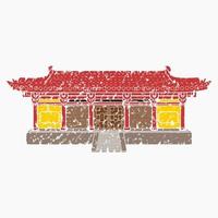 Editable Isolated Wide Traditional Chinese Building Vector Illustration in Brush Strokes Style for Artwork Element of Oriental History and Culture Related Design