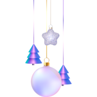 Christmas tree decor. Hanging Christmas balls, star and Christmas tree png