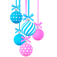 Christmas tree decor. Hanging Christmas blue and pink balls png