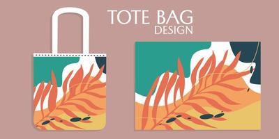 bolsas de lona o de tela hechas de tela.diseño botánico abstracto.bolsa de tela con asa.ilustración vectorial realista.bolsa de compras vector