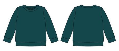 Technical sketch sweatshirt. Dark green color. Kids wear jumper design template. vector