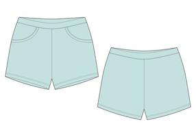 Technical sketch sleep shorts pants design template. Mint color. Elastic sport shorts. vector