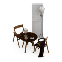 renderização 3d de perspectiva de conjunto de mesa isométrica png