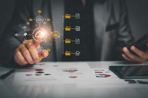 Digital file management concept. Businessman are accessing big data storage on Internet, Digital Storage, Cyber Security, Global Data Links, Digital Business, Files data, Internet of things. photo