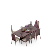 renderização 3d de perspectiva de conjunto de mesa isométrica png