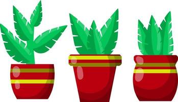 Pot of a house plant. Set of Brown flowerpot. Green leaves and gardening. Decoration for home. Cartoon flat illustration vector