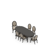 renderização 3d de perspectiva de conjunto de mesa isométrica png