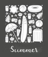 Hand drawn summer and vacation items in square shape. vector