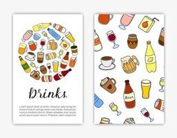 plantillas de tarjetas con bebidas líquidas. vector