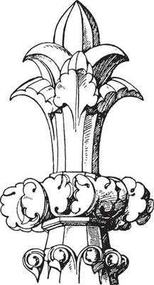 Early Gothic Finial, 13th century three dimensional cross, vintage engraving.