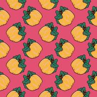 Small pumpkin, seamless pattern on pink background. vector