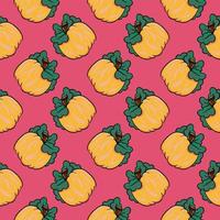 Small pumpkin, seamless pattern on pink background. vector