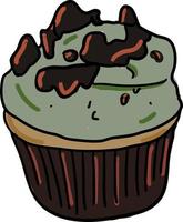 Chocolate mint cupcake, illustration, vector on white background.