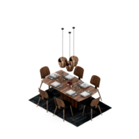 renderização 3d de perspectiva de conjunto de mesa isométrica png