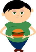 niño con hamburguesa, ilustración, vector sobre fondo blanco.