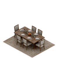 renderização 3d de perspectiva de conjunto de mesa isométrica png