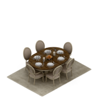 renderização 3d de perspectiva de conjunto de mesa isométrica png