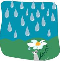 Mouse hiding from rain, illustration, vector on white background