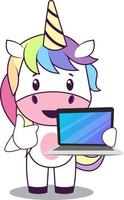 Unicorn with laptop, illustration, vector on white background.
