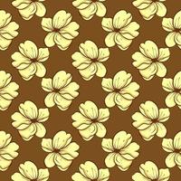Small yellow flowers,seamless pattern on brown background. vector
