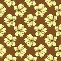 Small yellow flowers,seamless pattern on brown background. vector