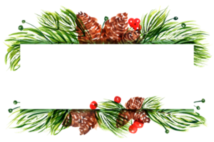 Christmas watercolor frame with pine cones and branches with text space png
