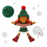 Cute curly red haired rag doll  like a snow angel png