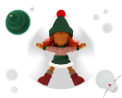 Cute curly red haired rag doll  like a snow angel png