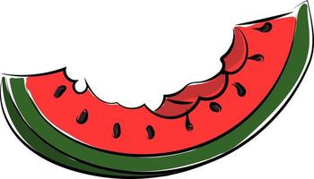 Eaten watermelon, illustration, vector on white background.