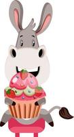 Donkey with cake, illustration, vector on white background.