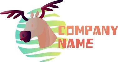 Simple vector logo design of a moose head inside colorful bubble next to a blank text space on white background