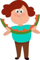 Girl eat watermelon, illustration, vector on white background