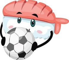 sushi con fútbol, ilustración, vector sobre fondo blanco.